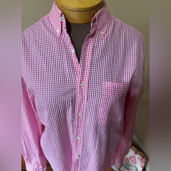 J. McLaughlin Gingham Check Casual Or Dress Shirt Large Pink White - Picture 3 of 9